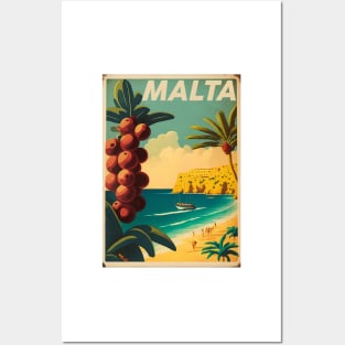 Malta Coastline Vintage Travel Art Poster Posters and Art